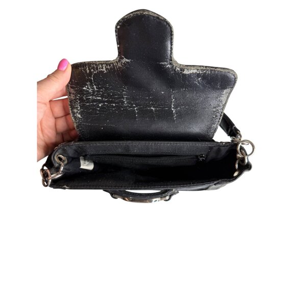 Y2K Vintage‎ Mini Black Leather Shoulder Bag With Silver Buckle Closure - Picture 6 of 9